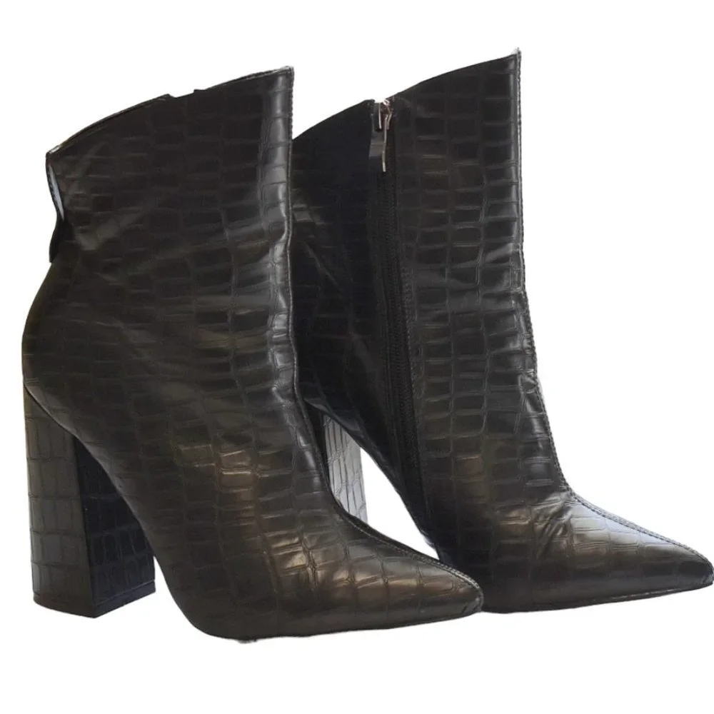 Nasty Gal Faux Black Patent Leather Croc  Ankle Boots